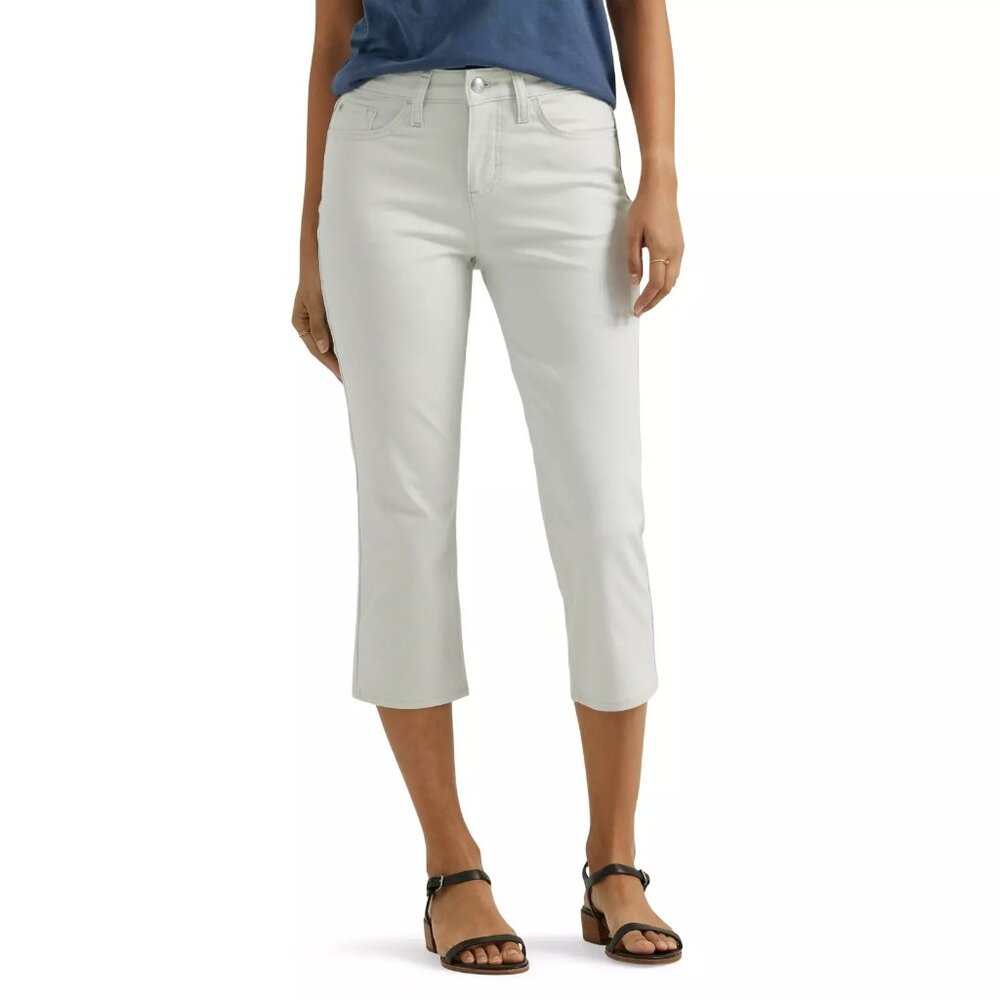Lee Womens Denim Capri Stretch Mid Rise Regular Fit Pockets Soft Gray Size 18